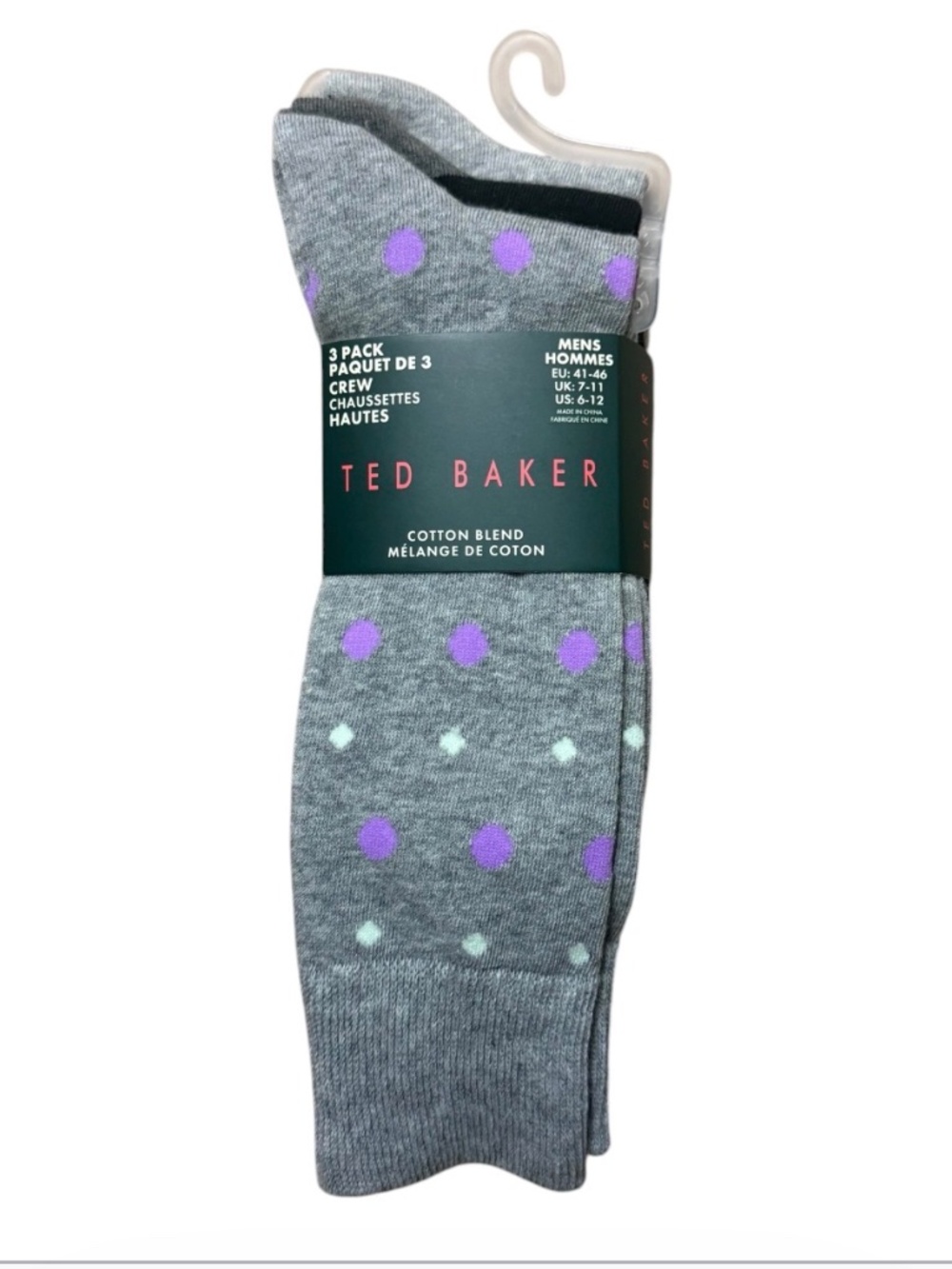 Ted Baker Men's Light Gray Patterned/Solid Crew Socks - Pack of 3 NEW WITH TAGS